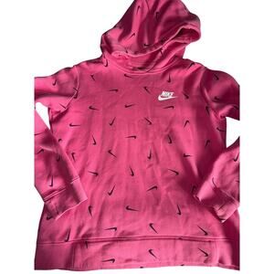 Nike Pink Hoodie with Black Swoosh Pattern